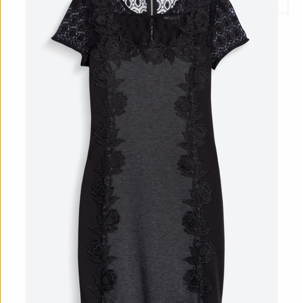 Black and grey fitted dress with lace detail
